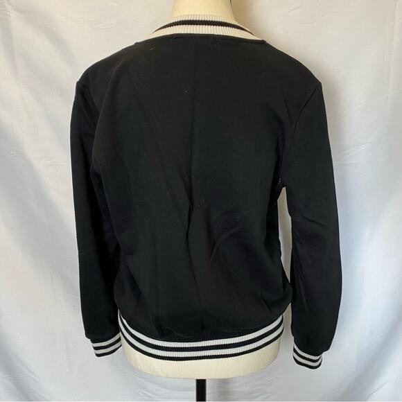 Forever 21 Varsity Sweatshirt Bomber Jacket Womens Medium Striped Cuffs - Picture 7 of 9